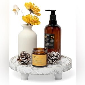 Farmhouse Wood Display Riser, 10” Pedestal Stand Counter Decor, Round Tray